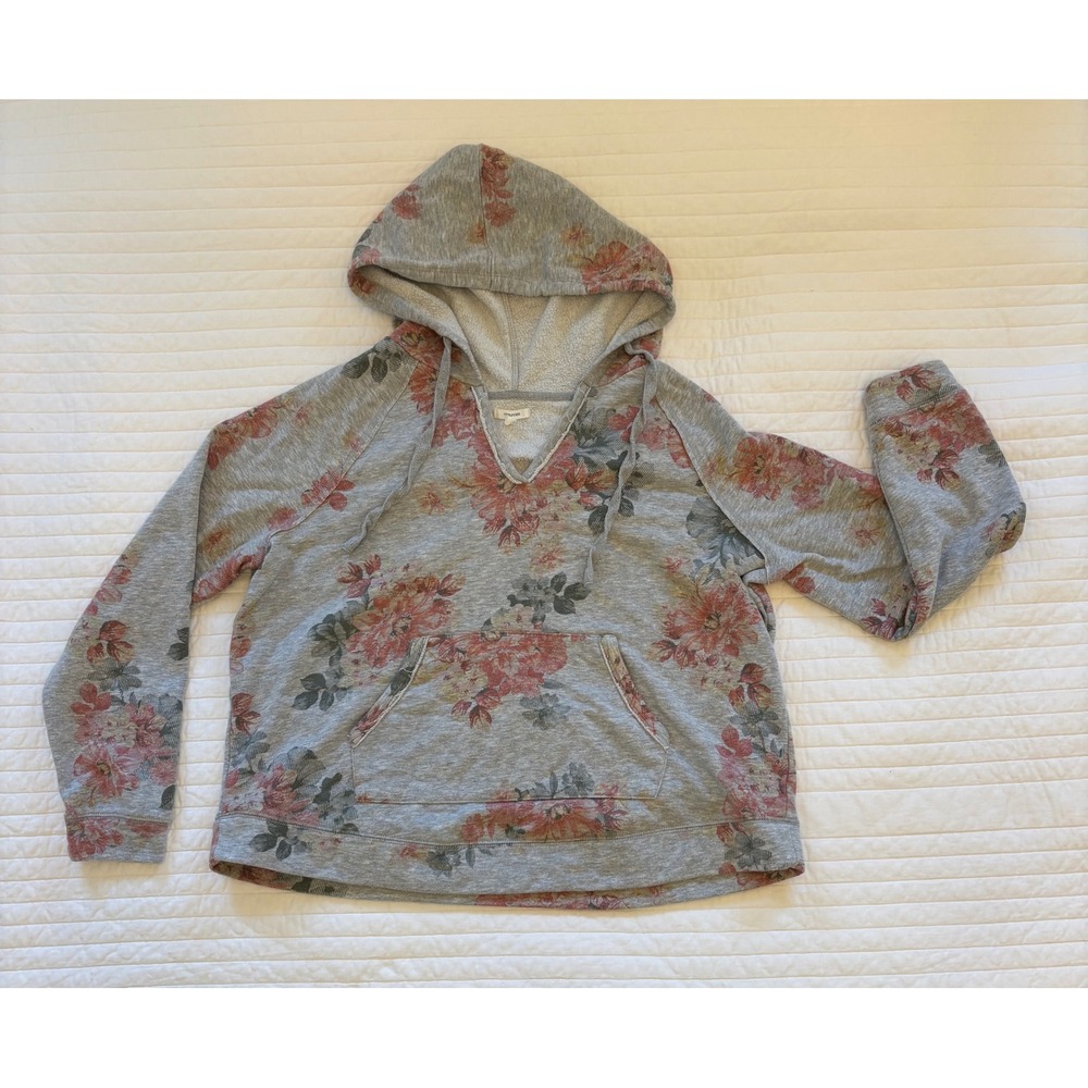 Country Style Vintage Floral Design Heather Gray Frayed Hoodie Maurices